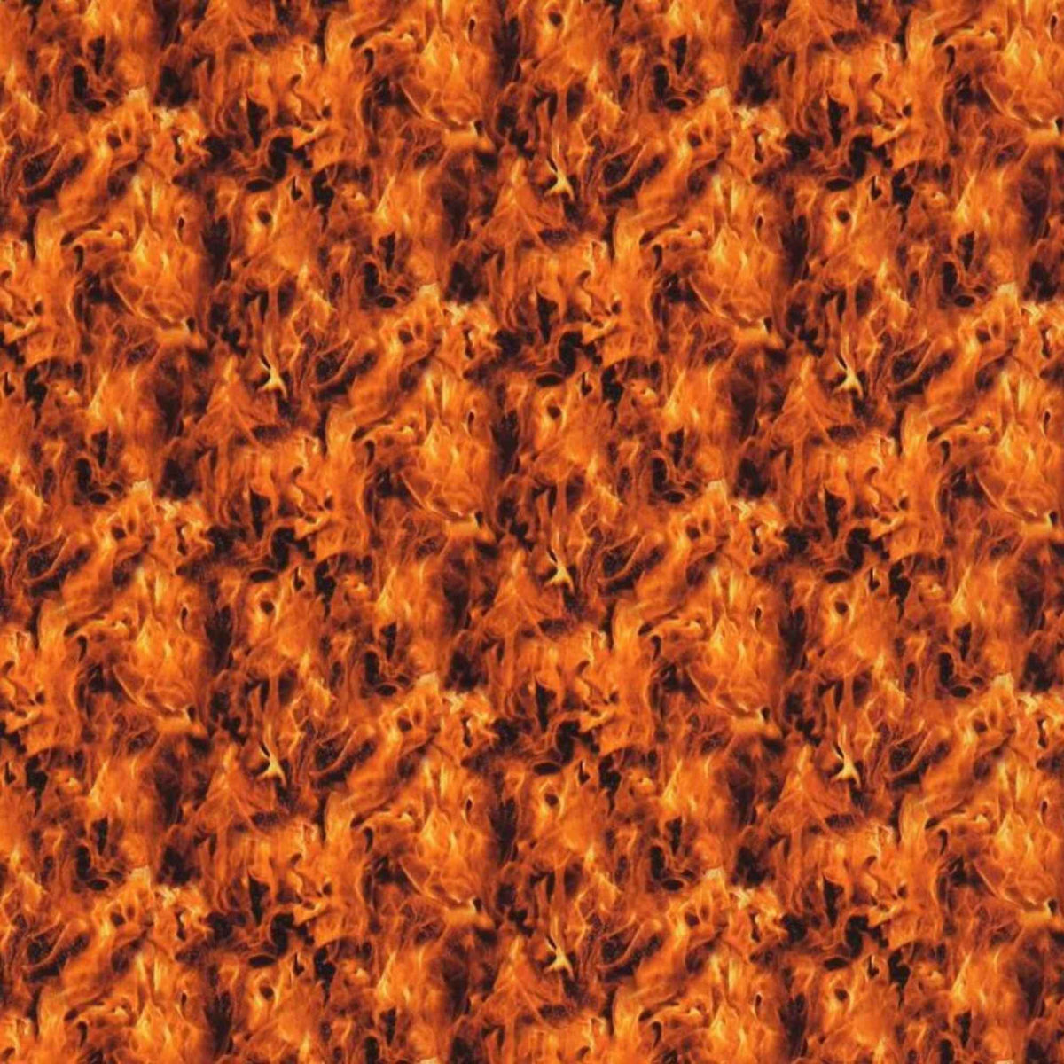 Black & Orange Flame Cotton Fabric – Fire Print on Black Background