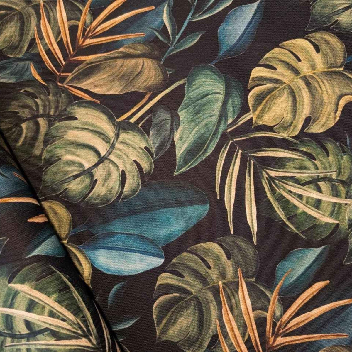 Black Tropical Leaves Digital Cotton Canvas – Oeko - Tex Certified