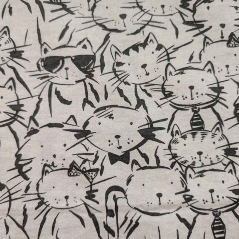 Black & White Cat Party Flannel Fabric | 100% Cotton Flannel | Whimsical Kitty Print
