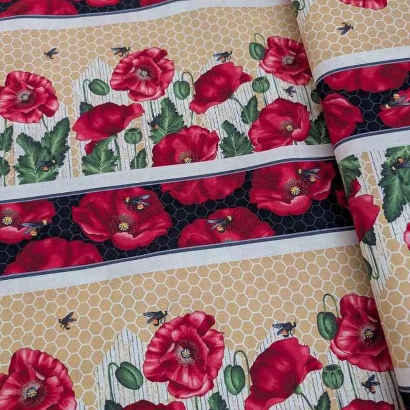 Blooming Poppies Border Stripe Black | Bloomin’ Poppies