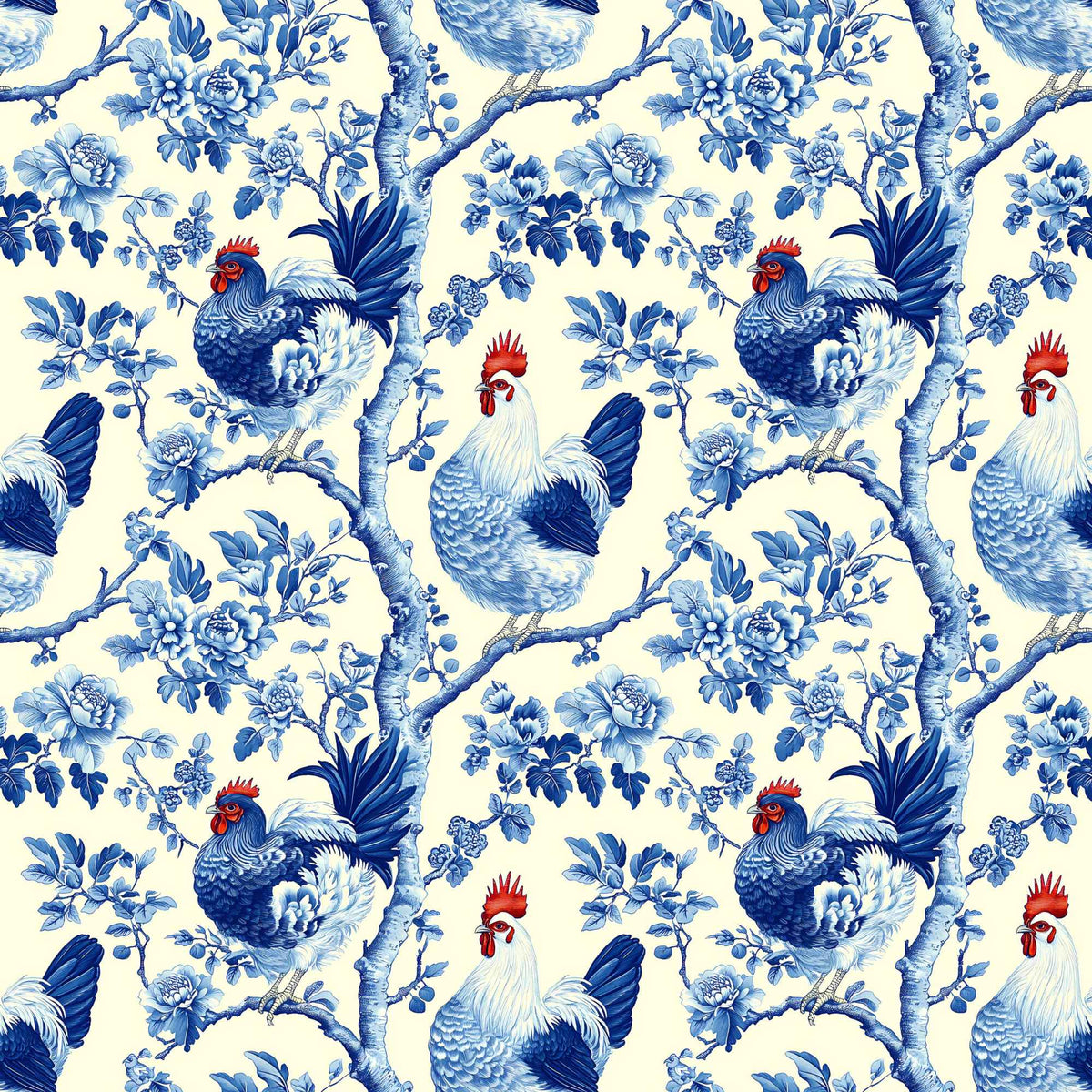 Blue Rooster Toile PUL Fabric | Waterproof and Durable
