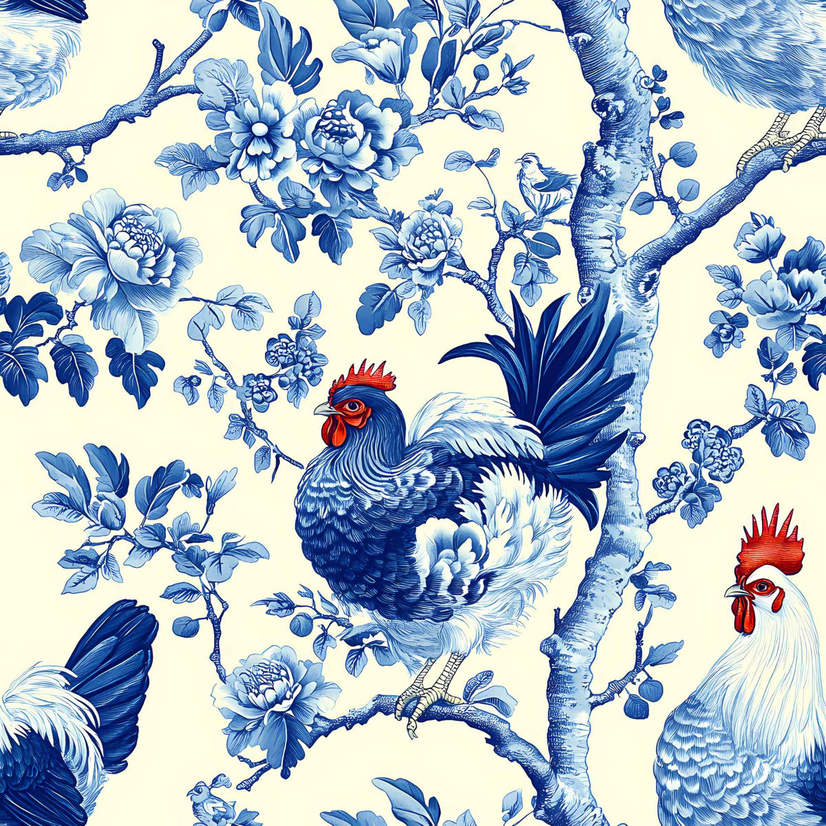 Blue Rooster Toile PUL Fabric | Waterproof and Durable