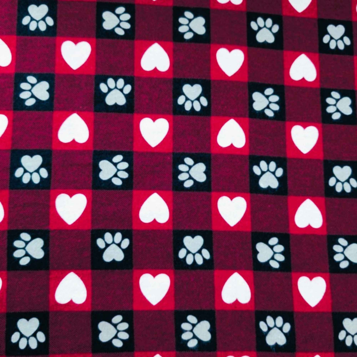 Buffalo Plaid Paw Print & Heart FLANNEL | Red & Black Check