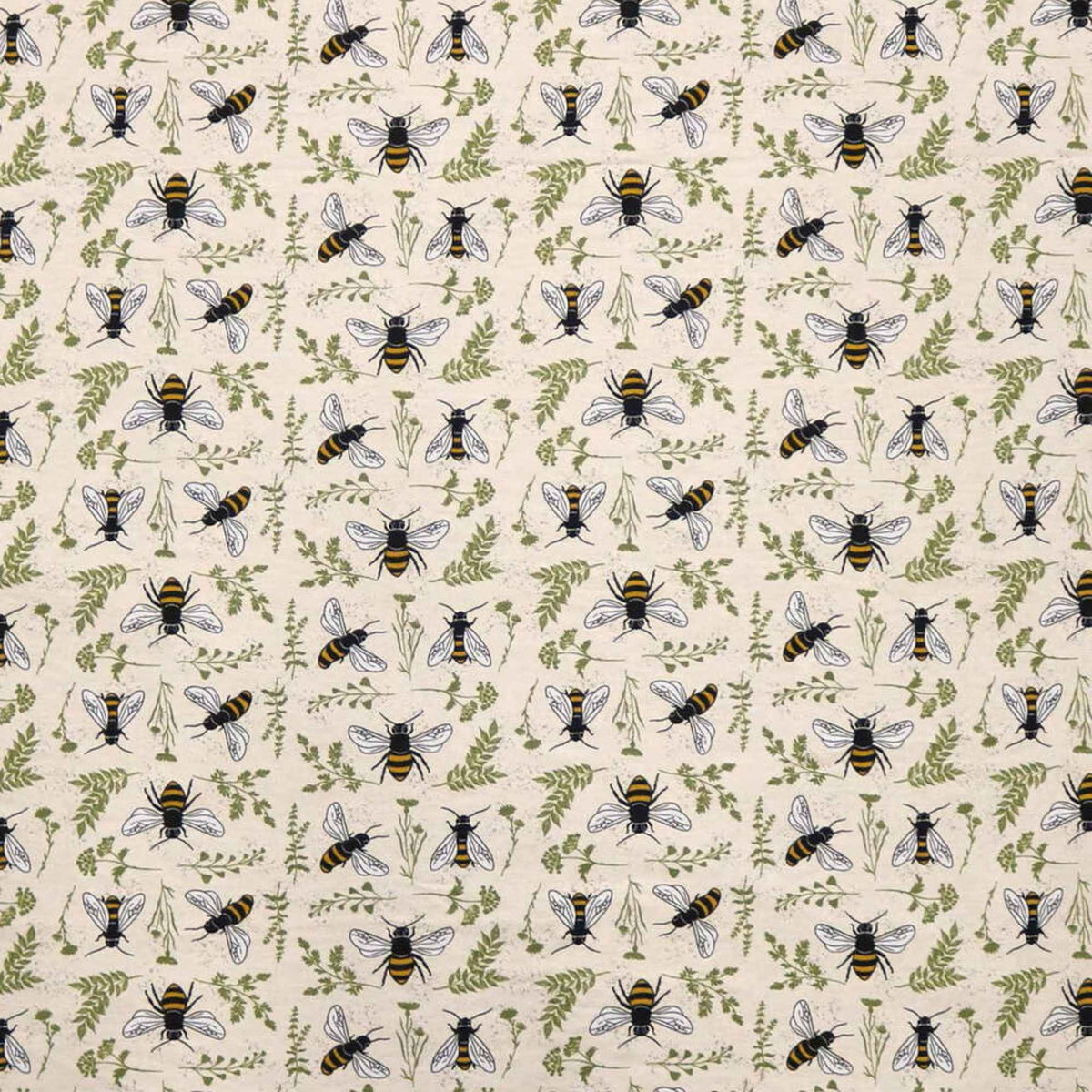 Bumble Bee Cotton Flannel – Cream with Bees & Botanicals | 100% Cotton Flannel