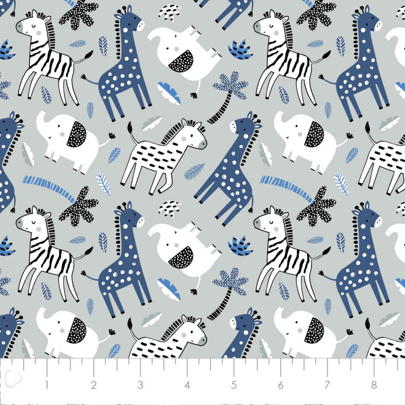 Bungle in the Jungle – Grey – Cotton Flannel - Jungle Animals