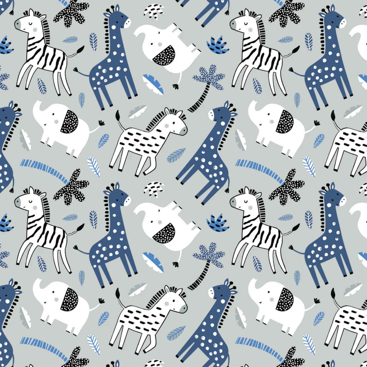 Bungle in the Jungle – Grey – Cotton Flannel - Jungle Animals