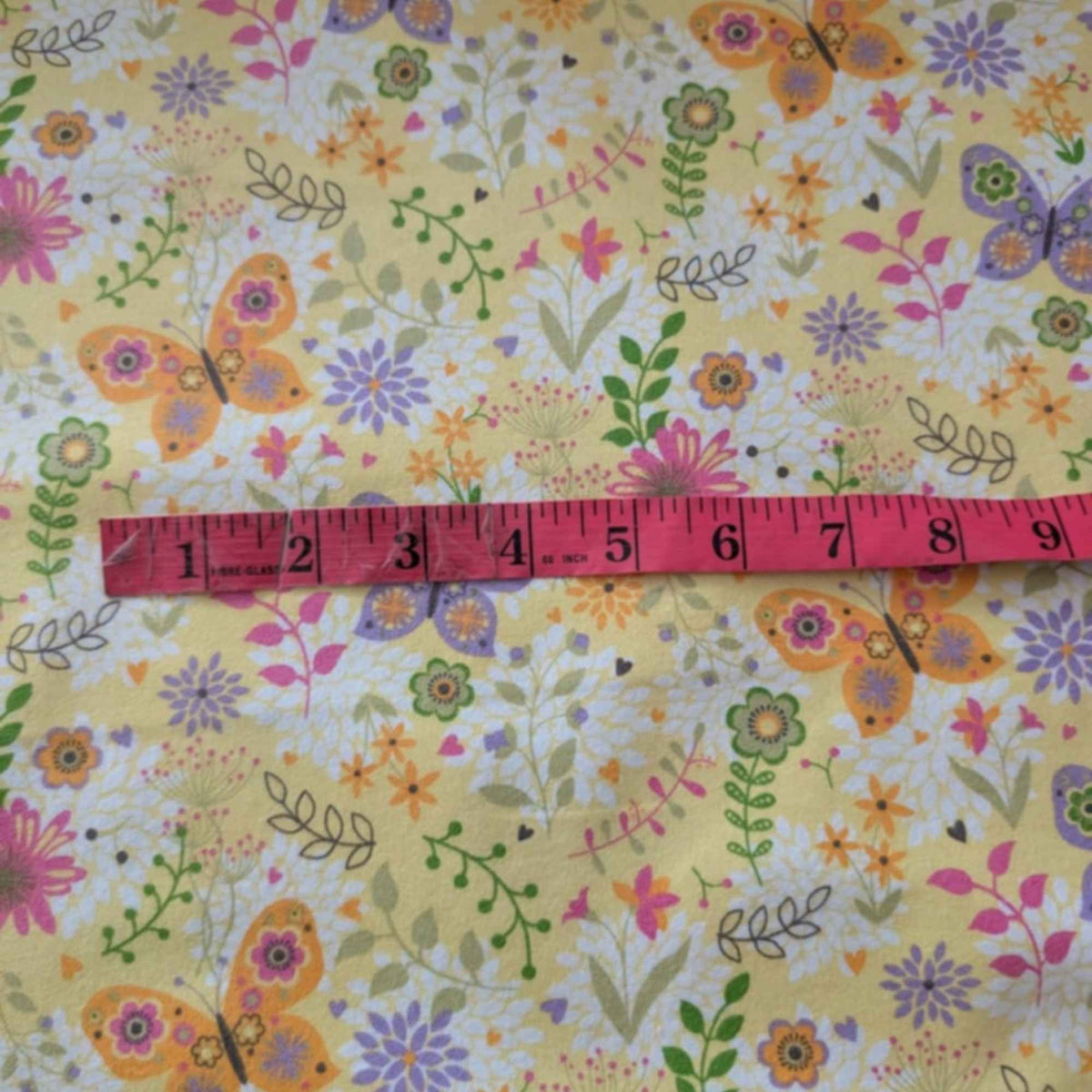 Butterflies & Flowers on Yellow Cotton Flannel – Brushed Soft Oeko - Tex Standard