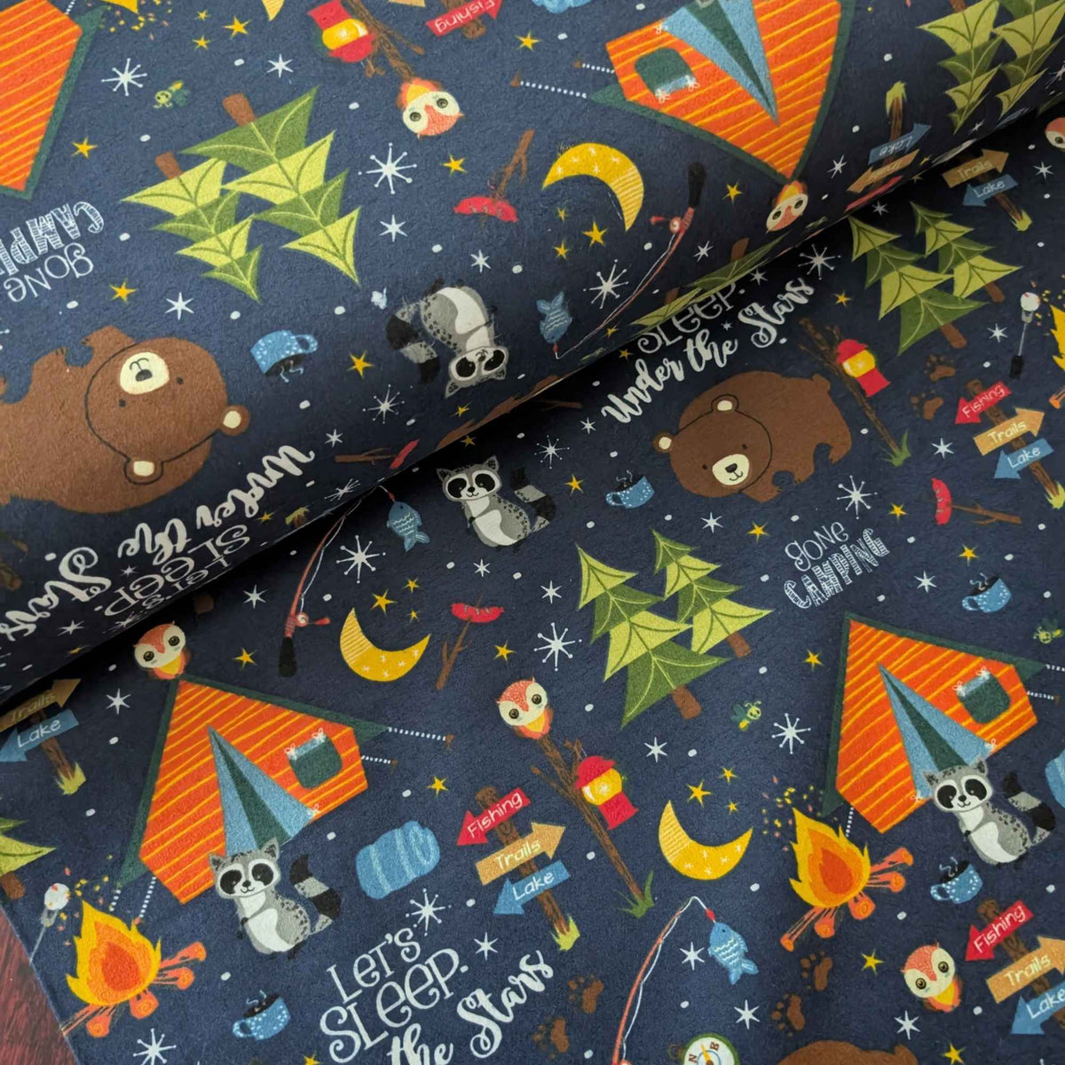 Camping Adventure Cotton Flannel – Bears, Tents & Stars – Oeko - Tex Standard 100