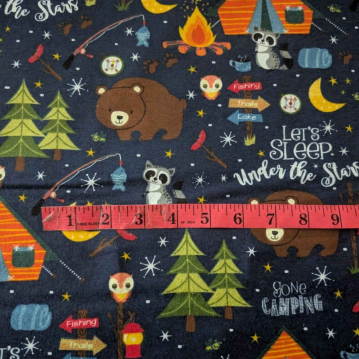 Camping Adventure Cotton Flannel – Bears, Tents & Stars – Oeko - Tex Standard 100