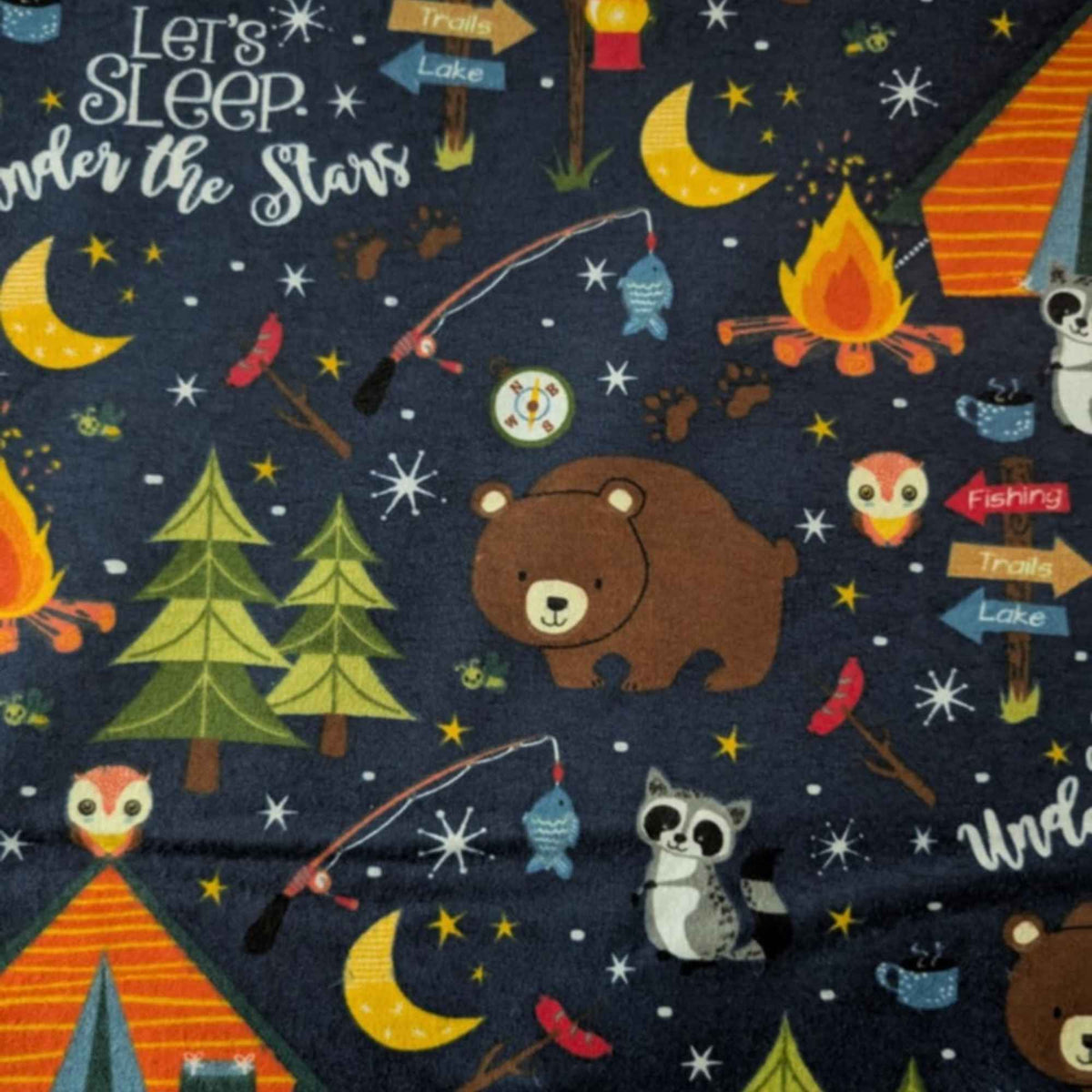 Camping Adventure Cotton Flannel – Bears, Tents & Stars – Oeko - Tex Standard 100