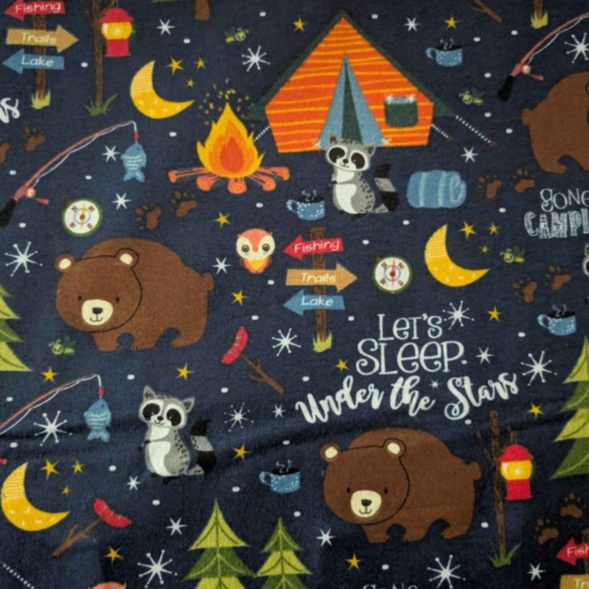 Camping Adventure Cotton Flannel – Bears, Tents & Stars – Oeko - Tex Standard 100