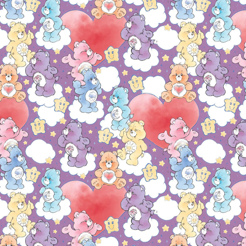Care Bears on Clouds and Hearts on Purple, Care Bears Sketch Art