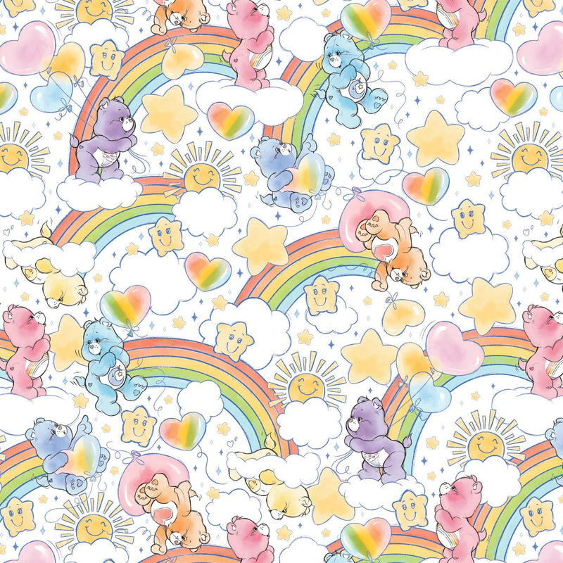 Care Bears on Clouds, Rainbows and Hearts on White - Care Bears Sketch Art