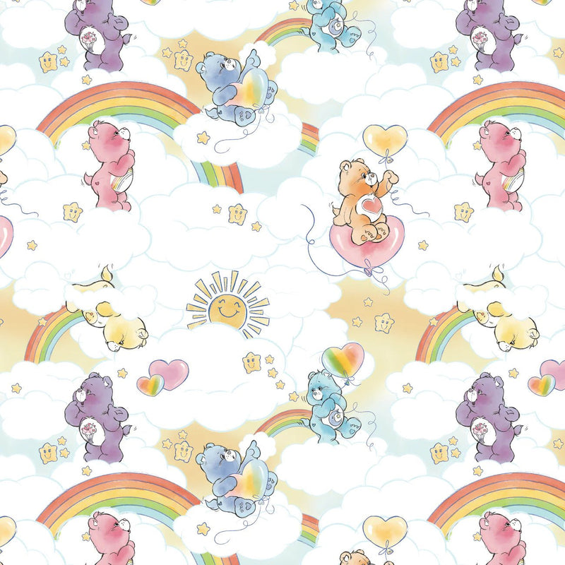 Care Bears on Lofty Clouds and Rainbows on White - Care Bears Sketch Art