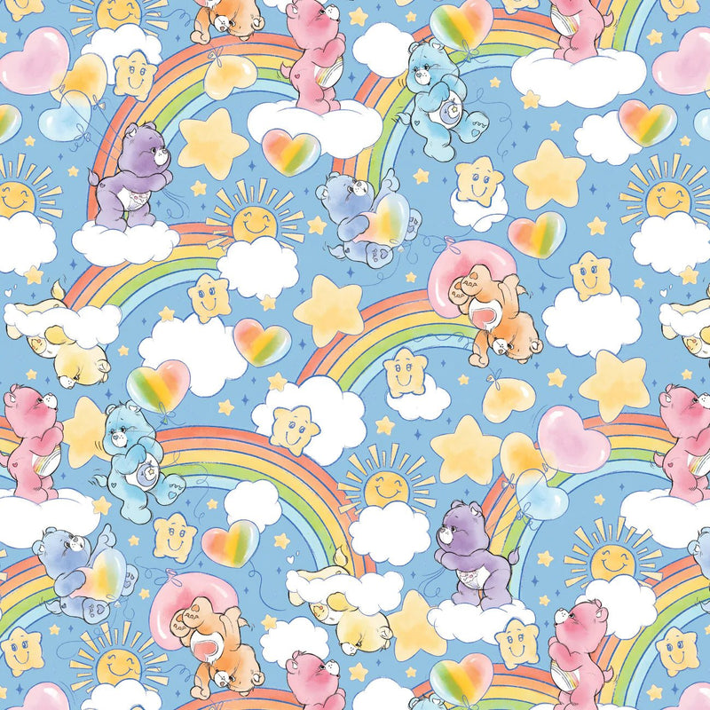 Care Bears' Rainbows and Hearts on Blue