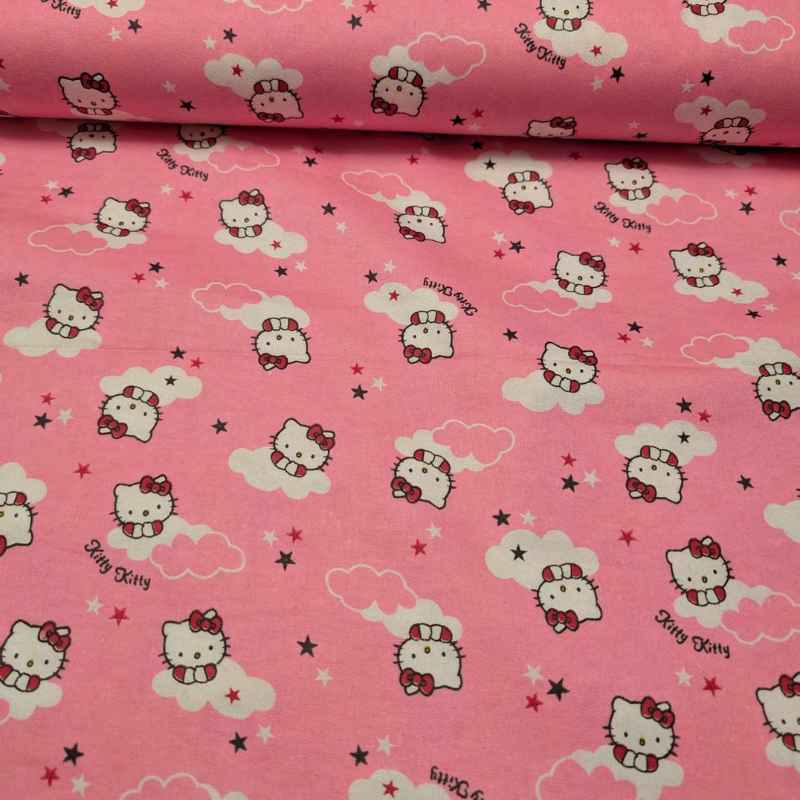 Cat FLANNEL, cloud and stars on pink background