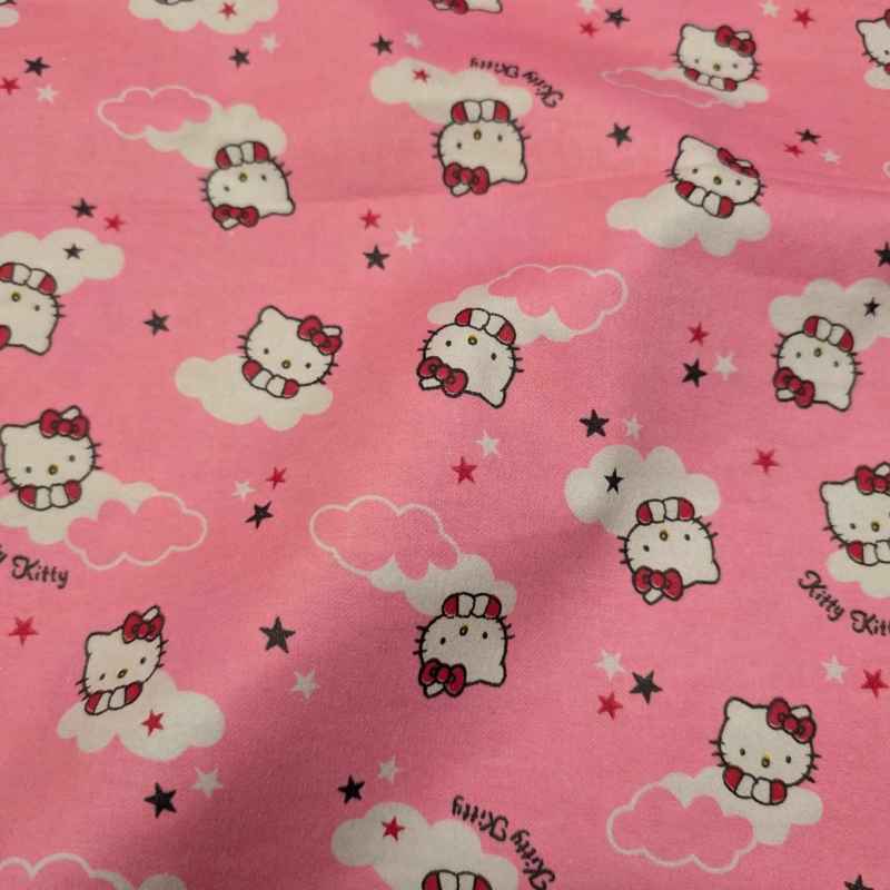 Cat FLANNEL, cloud and stars on pink background