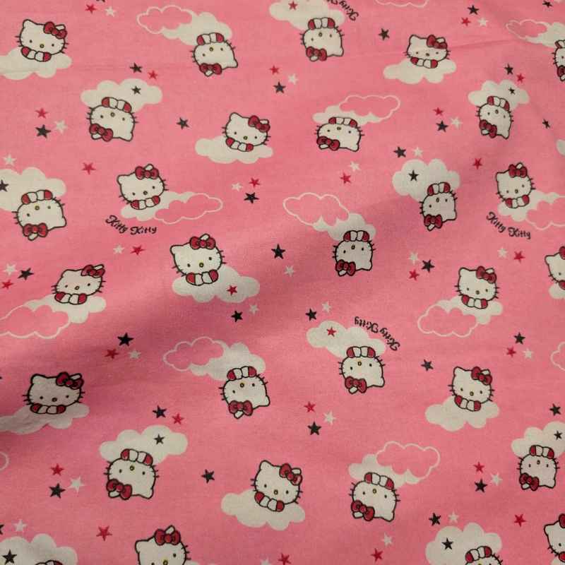 Cat FLANNEL, cloud and stars on pink background