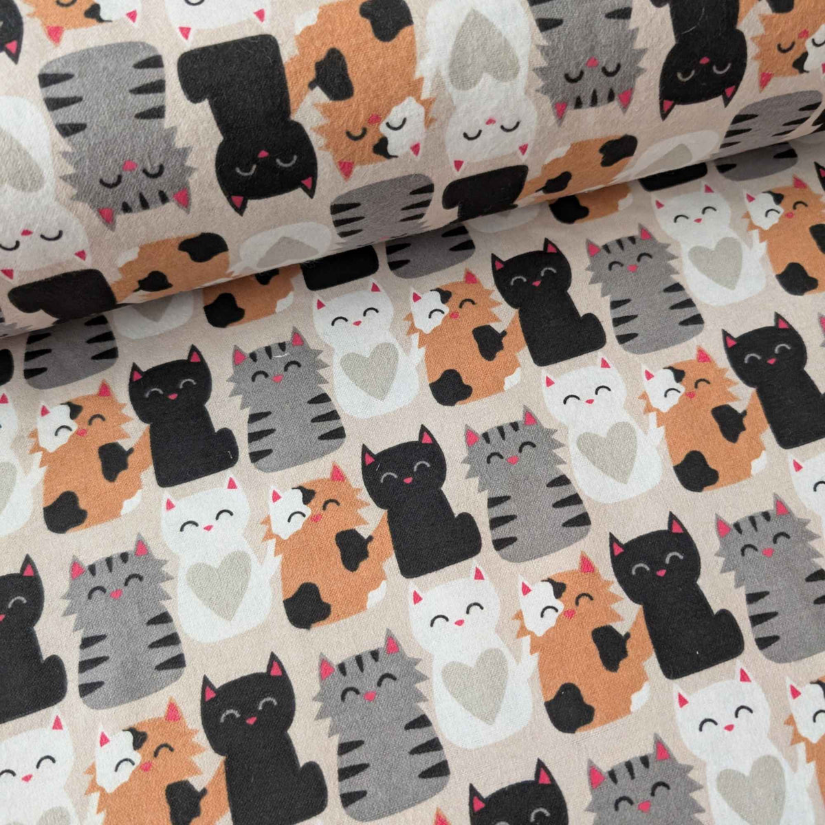 Cats Print Cotton Flannel Fabric – Cute Kittens Design, Brushed Soft, OEKO - TEX Certified