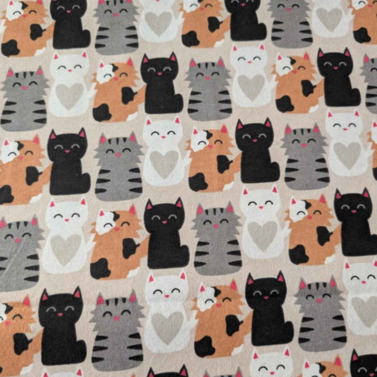 Cats Print Cotton Flannel Fabric – Cute Kittens Design, Brushed Soft, OEKO - TEX Certified