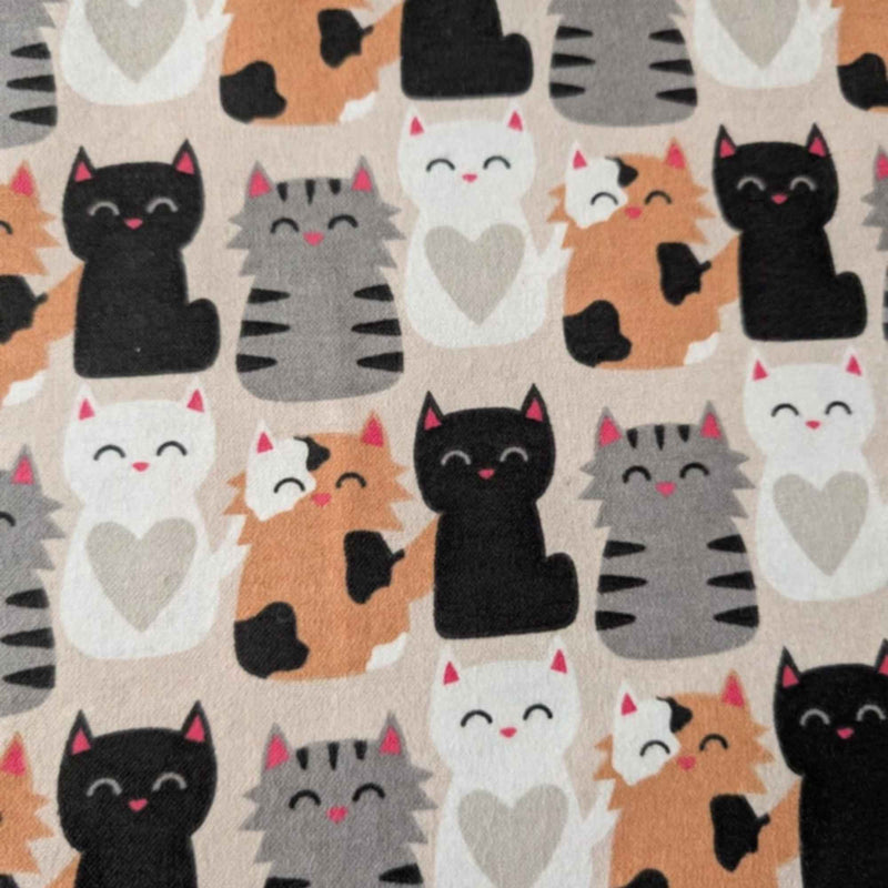 Cats Print Cotton Flannel Fabric – Cute Kittens Design, Brushed Soft, OEKO - TEX Certified