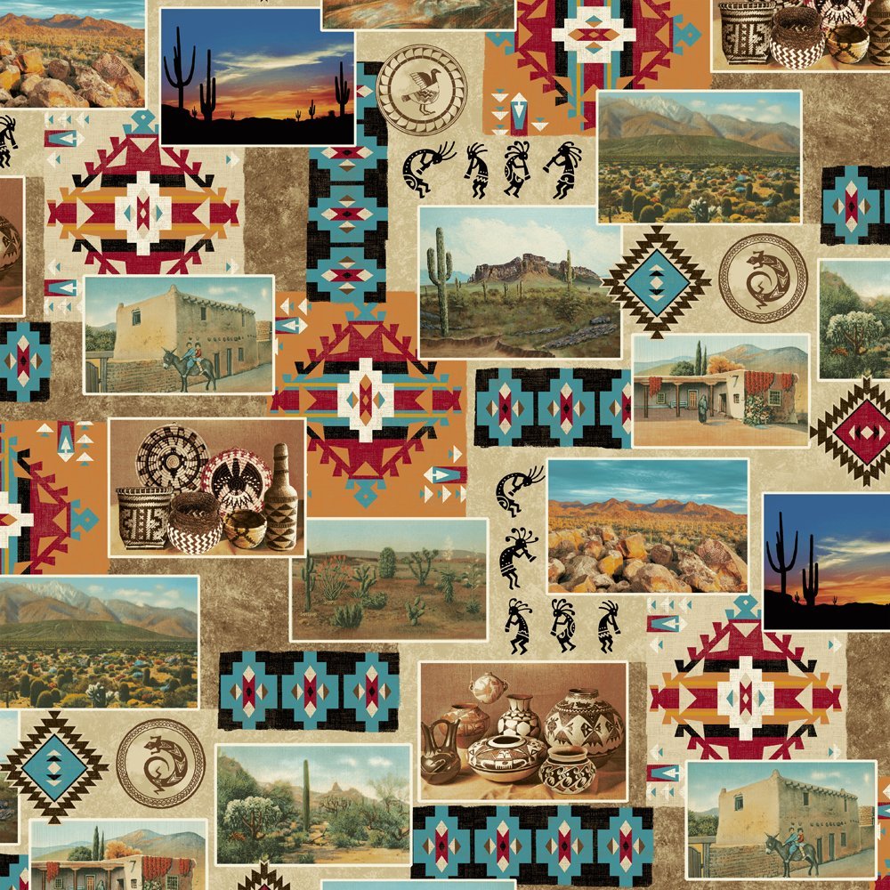 Cave Markings with Southwestern Artifacts Quilting Cotton