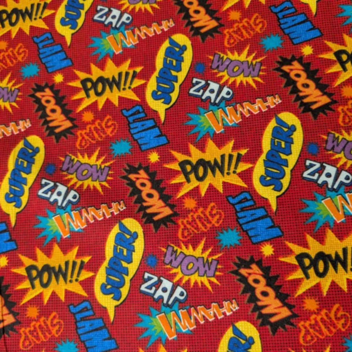 Comic Book Words Cotton Flannel Fabric – Red POW! ZAP! WOW! Superhero Print