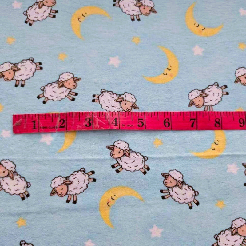 Counting Sheep Cotton Flannel – Moon & Stars Print on Light Blue – Baby Nursery Fabric