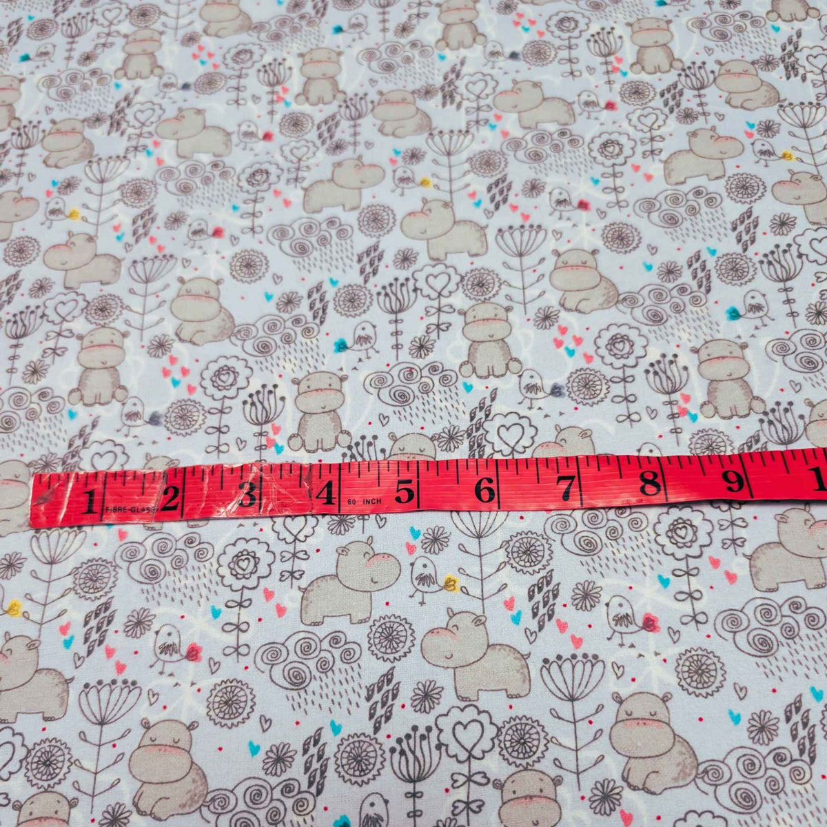 Cute Hippos & Birds on White Cotton Flannel – Brushed Soft Oeko - Tex Standard 100