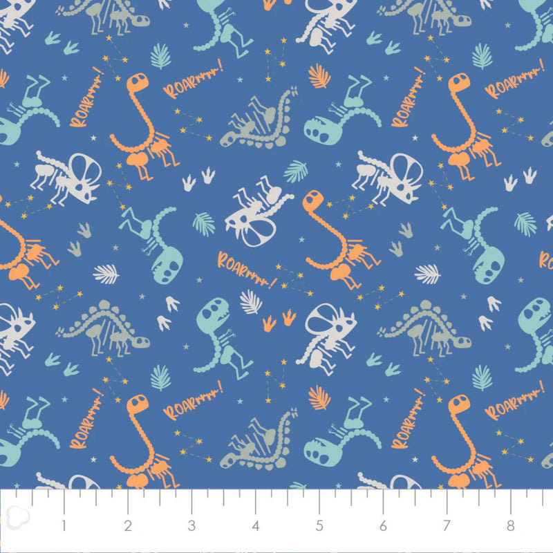 Dino Dreams Blue Cotton Flannel Fabric – Multi Dinosaur – Brushed Soft Kids Fabric