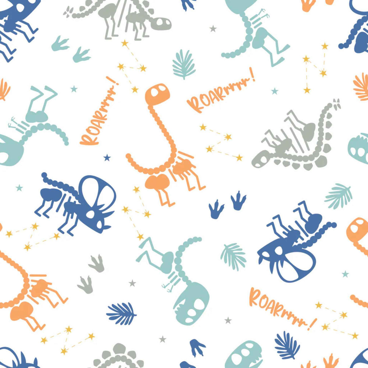 Dino Dreams Multi Cotton Flannel in White – Brushed 100% Cotton