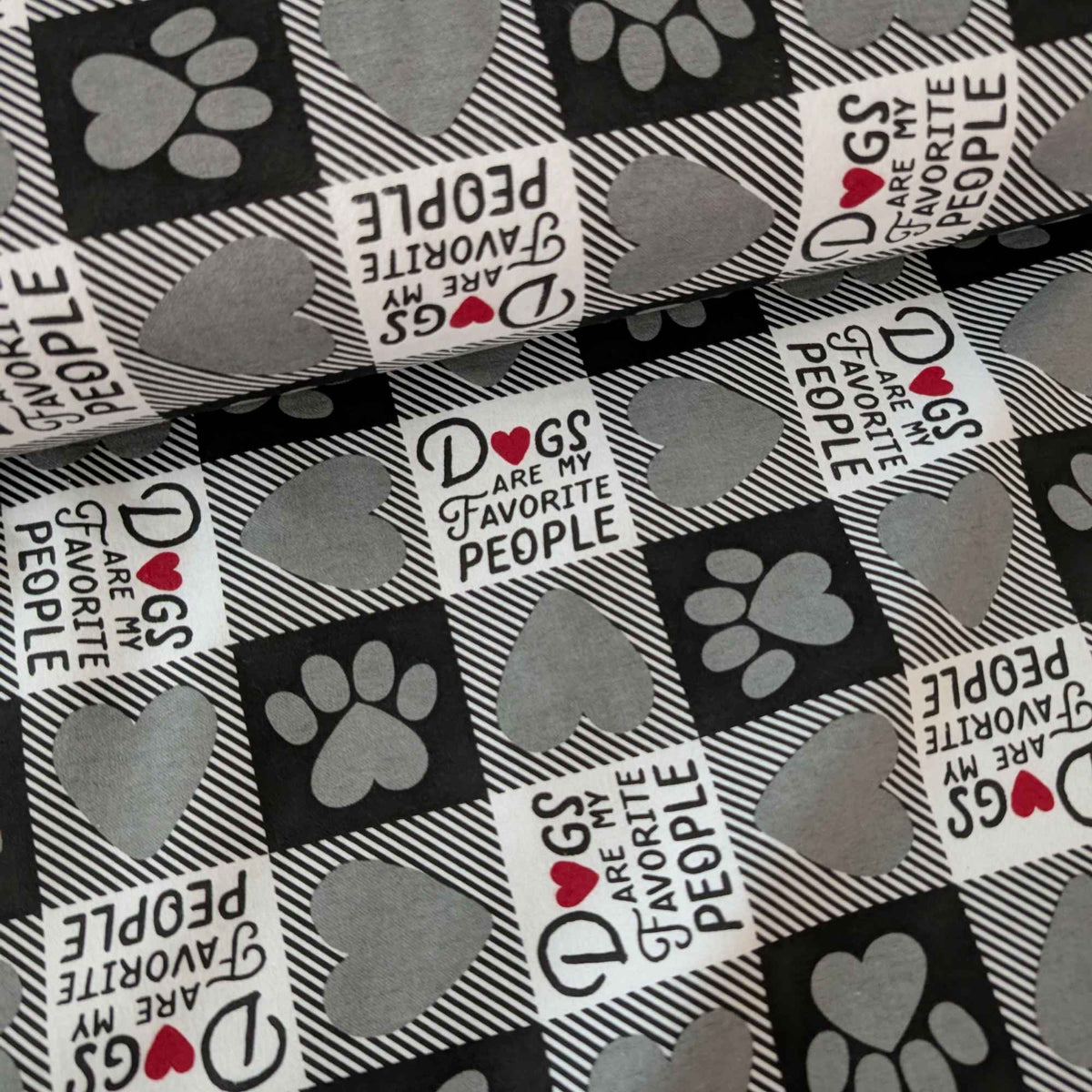 Dogs Are My Favorite People FLANNEL | Paw Prints & Hearts | Grey & Black