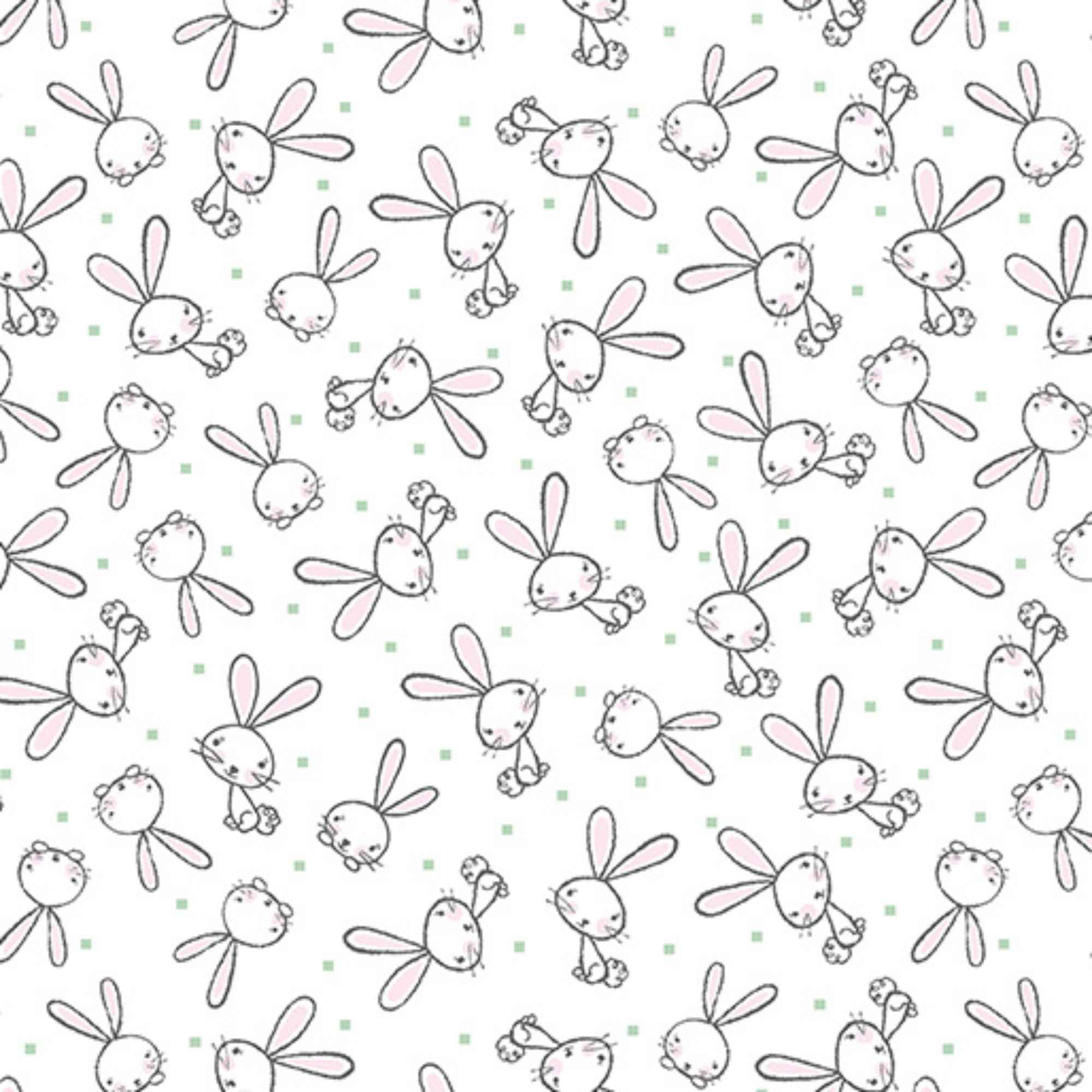 Doodle Baby White Bunny Love Flannel – Benartex 13225F-09