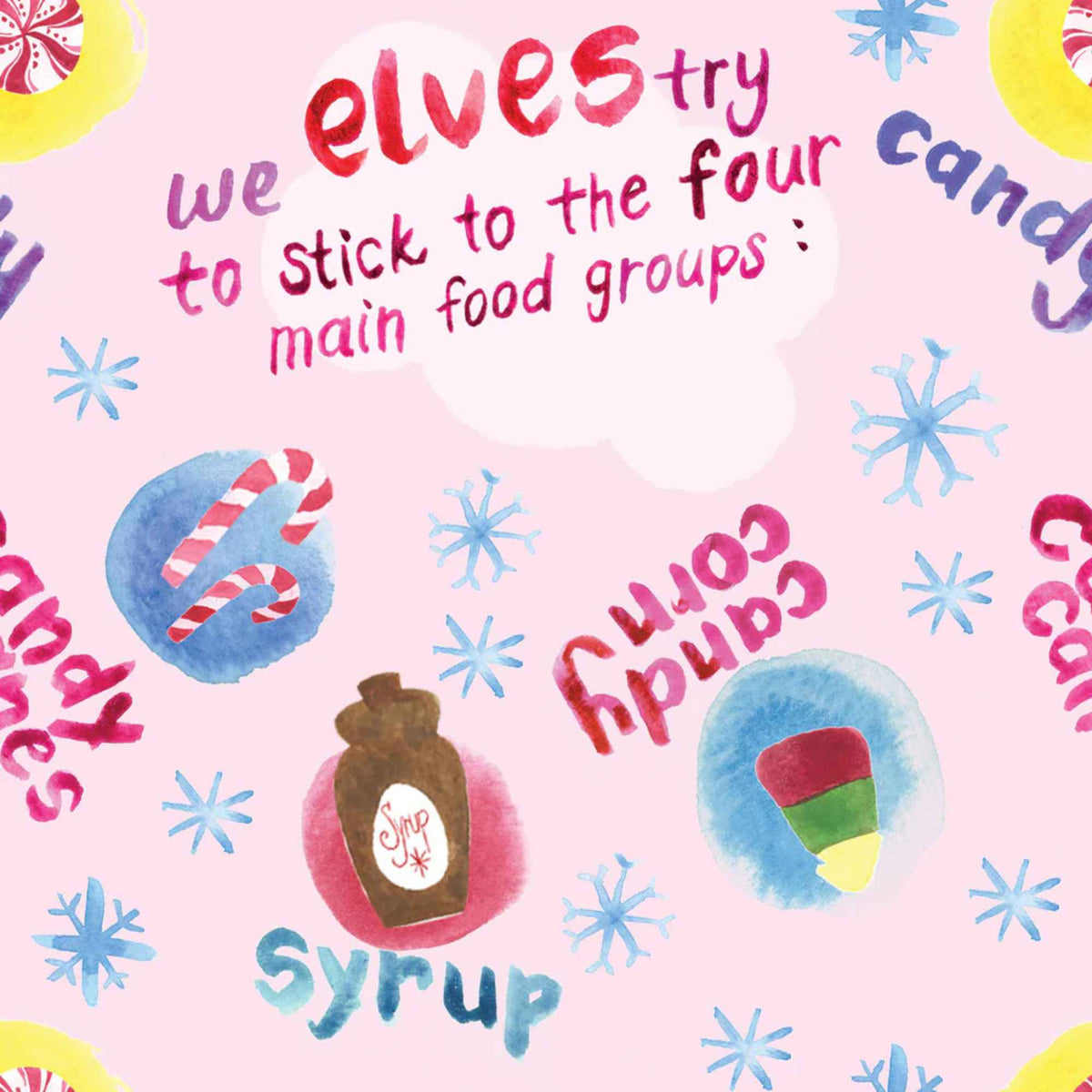 Elf the Movie Four Food Groups Fabric – Pink | 100% Cotton