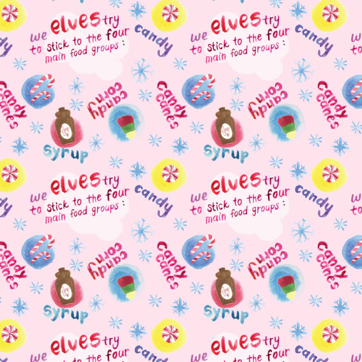 Elf the Movie Four Food Groups Fabric – Pink | 100% Cotton