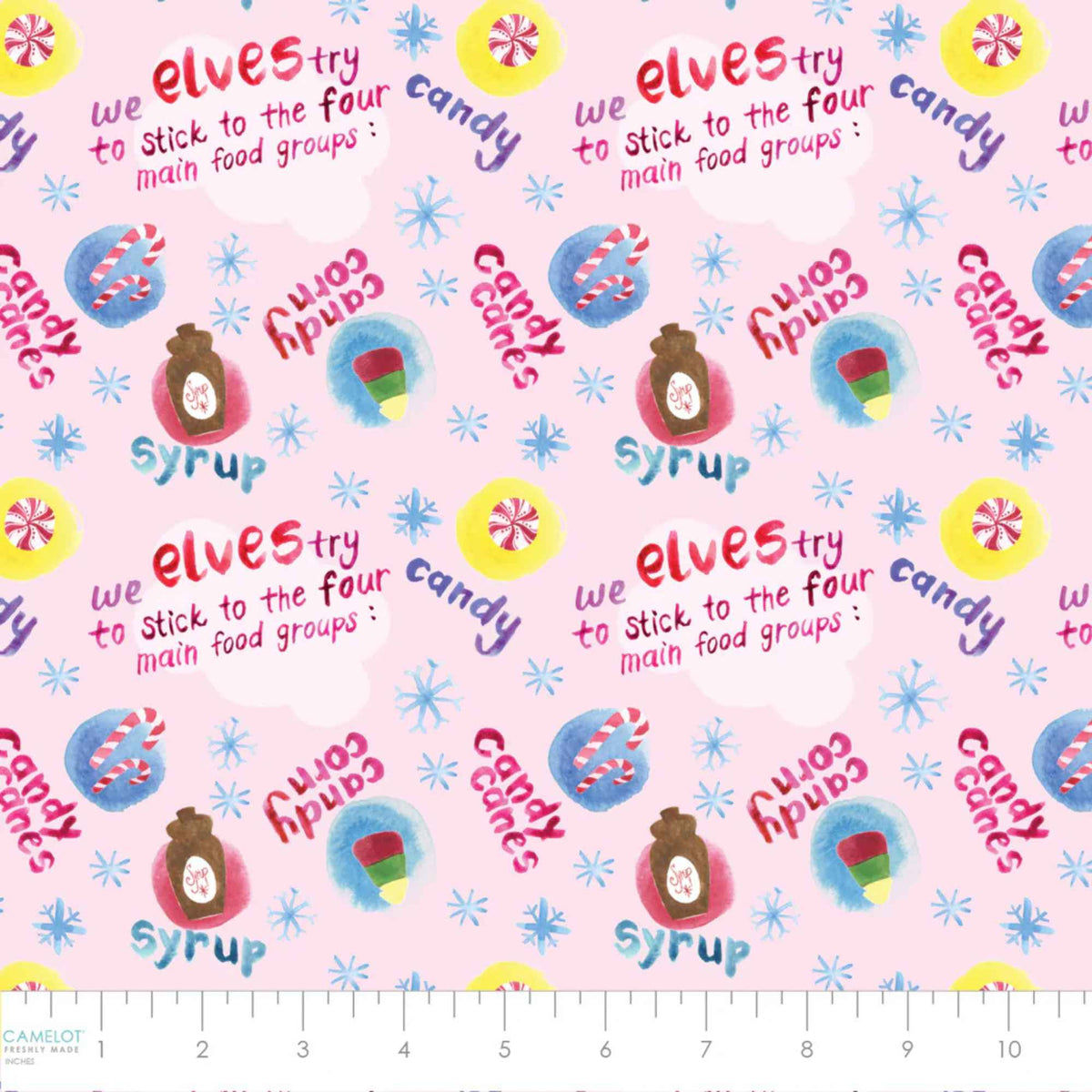 Elf the Movie Four Food Groups Fabric – Pink | 100% Cotton