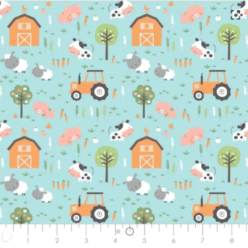 Farm Animals FLANNEL on Aqua