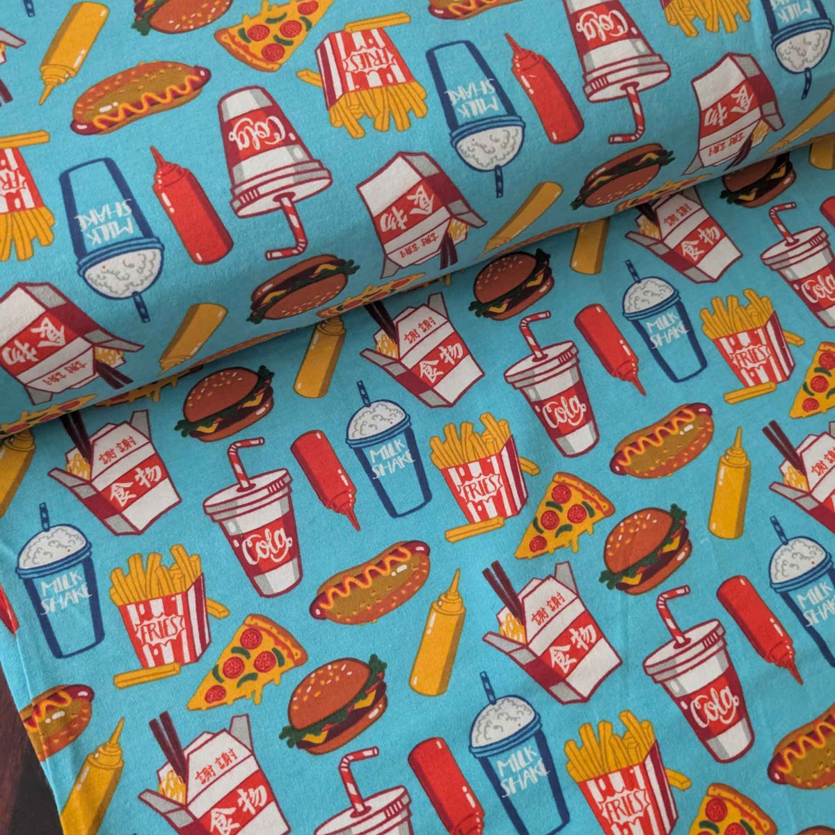 Fast Food Print FLANNEL – Burgers, Fries, Pizza & Shakes – Oeko - Tex Standard 100