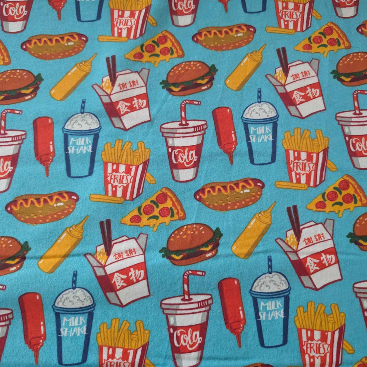 Fast Food Print FLANNEL – Burgers, Fries, Pizza & Shakes – Oeko - Tex Standard 100