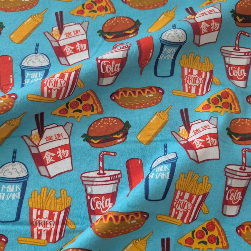 Fast Food Print FLANNEL – Burgers, Fries, Pizza & Shakes – Oeko - Tex Standard 100