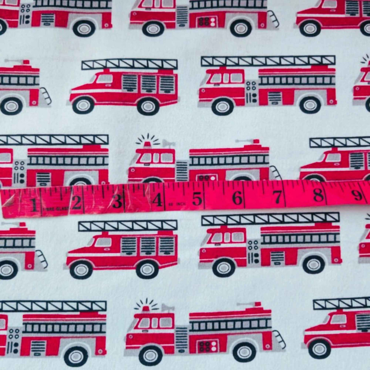Fire Truck Print on White Cotton Flannel – Brushed Soft Oeko - Tex Standard 100