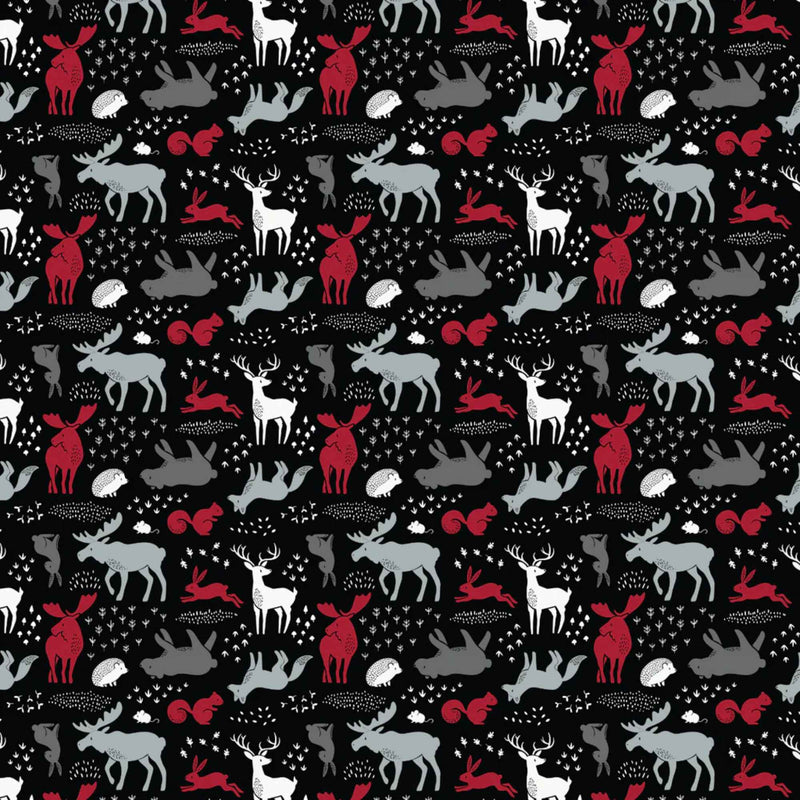 Forest Animals Cotton Fabric – Black | North of Ordinary | Quilting Cotton