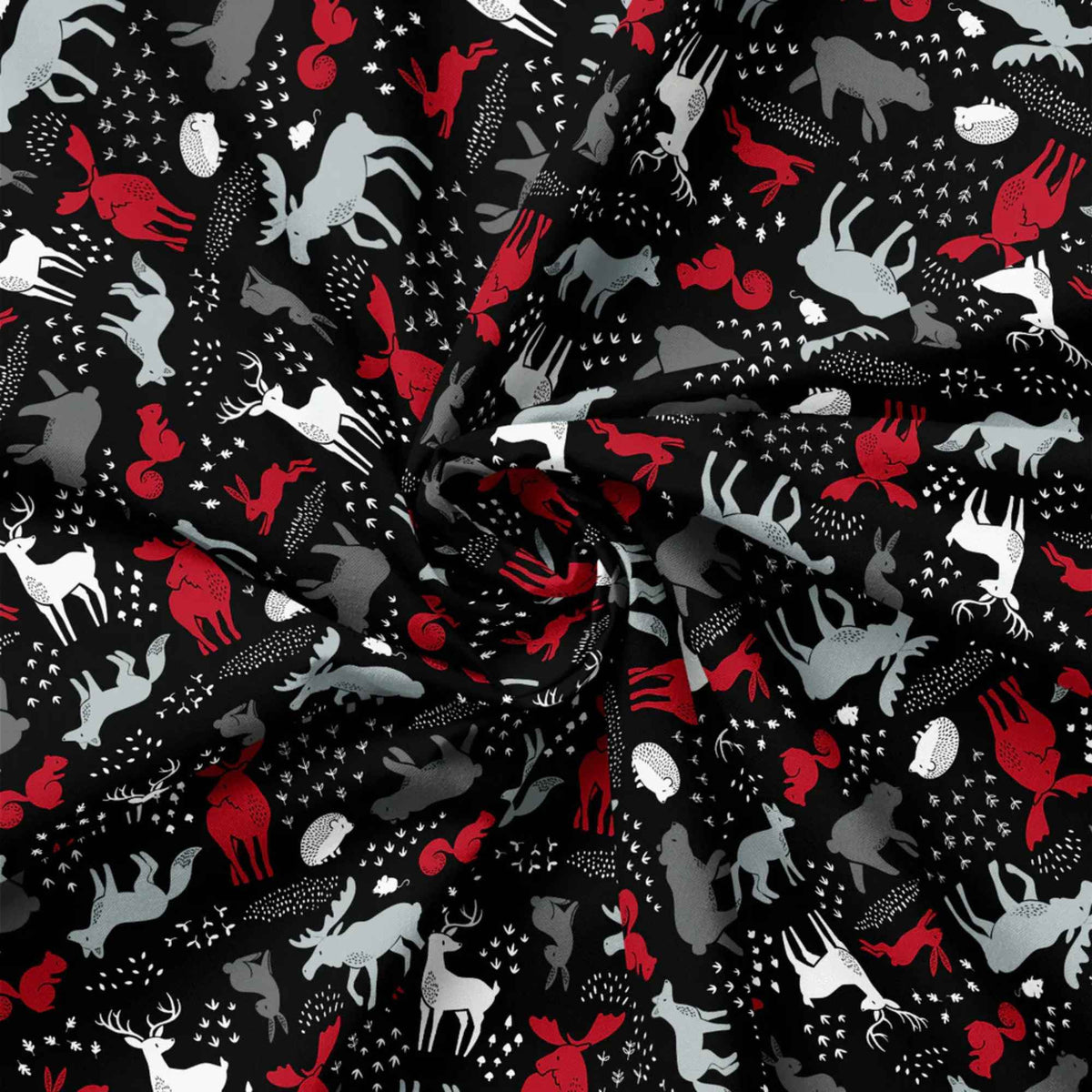 Forest Animals Cotton Fabric – Black | North of Ordinary | Quilting Cotton