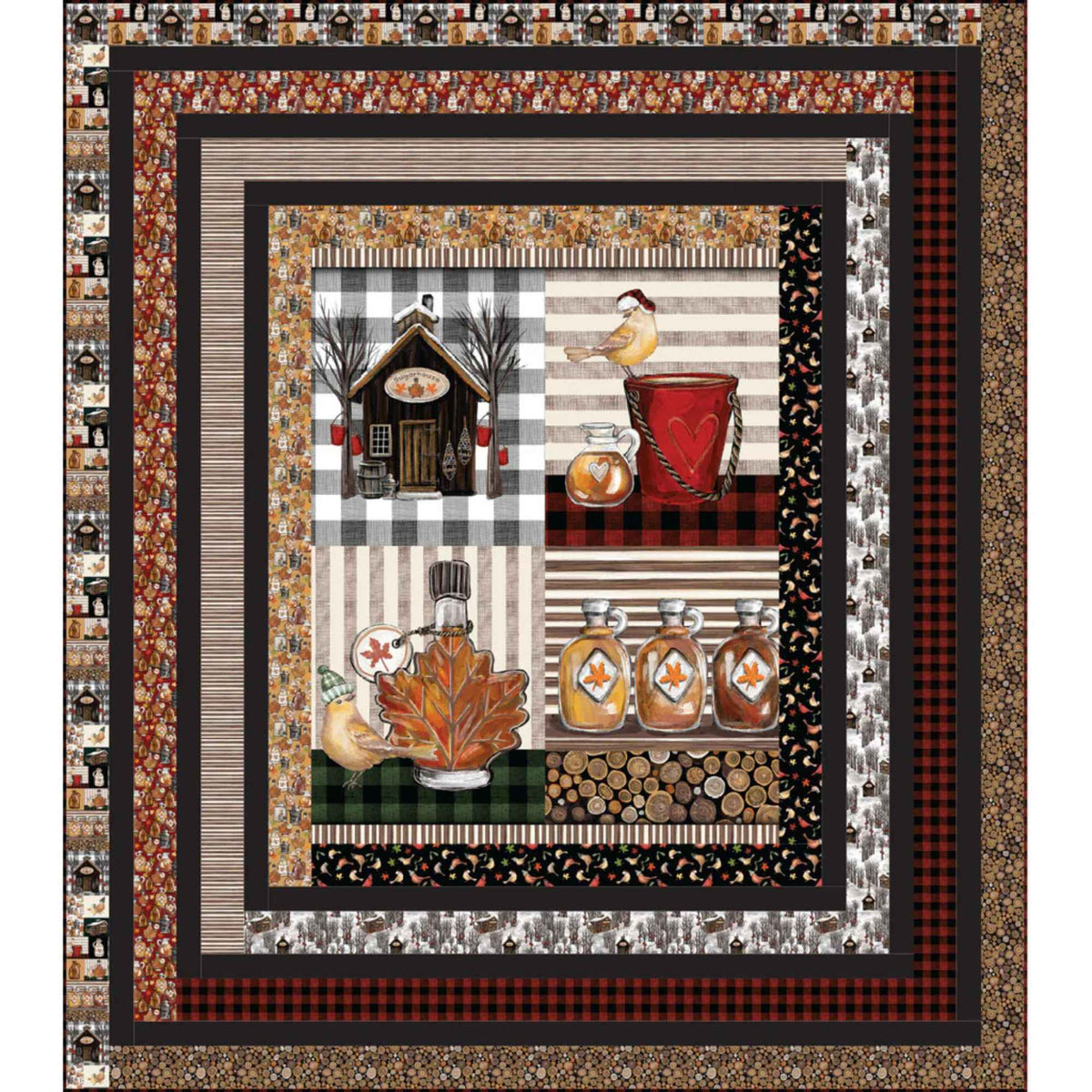 Fun On Tap Log Cabin Panel Quilt Kit featuring beer-themed prints in a log cabin layout – finished quilt size 67.5 x 76.5 inches