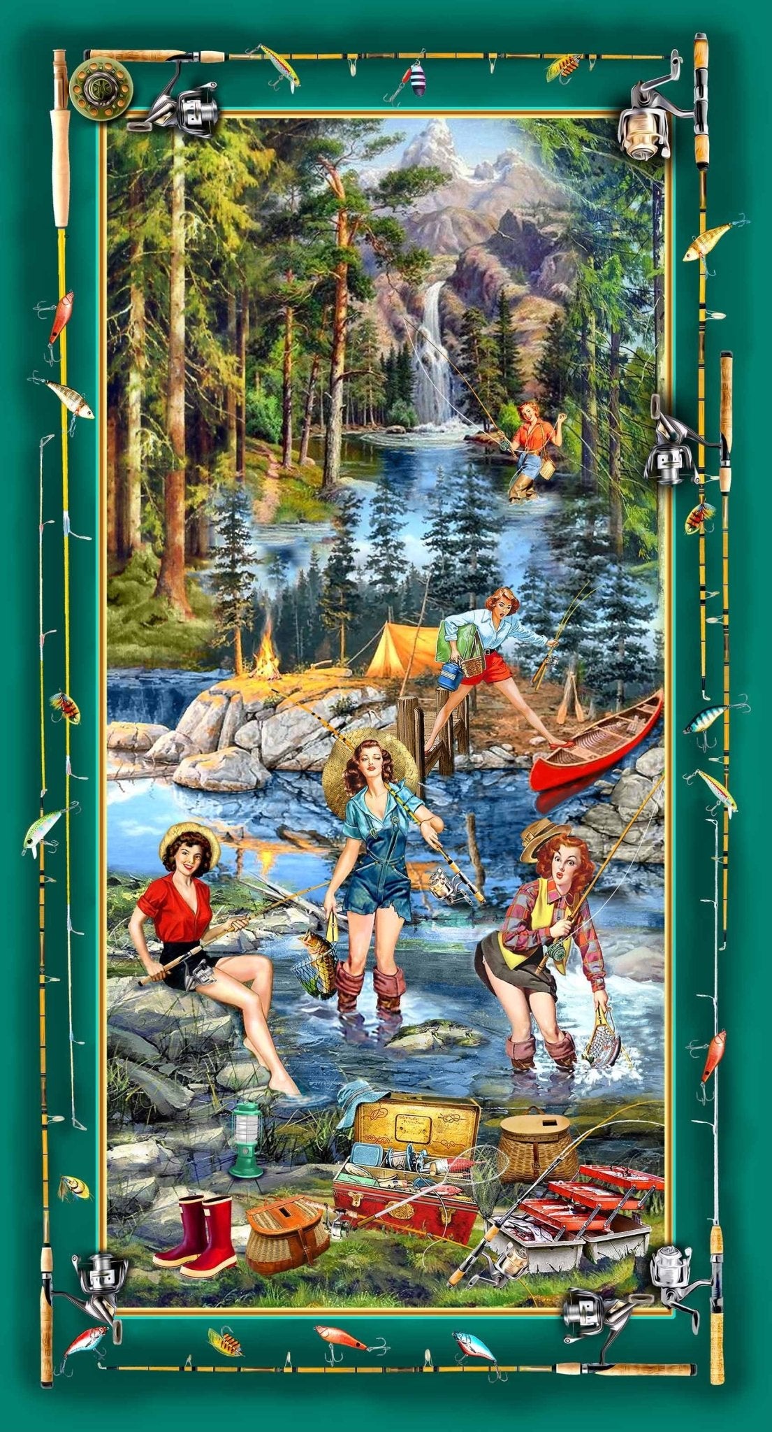 Girls Gone Fishing Panel, Girls Gone Fishing Collection, 24 x 44" Panel