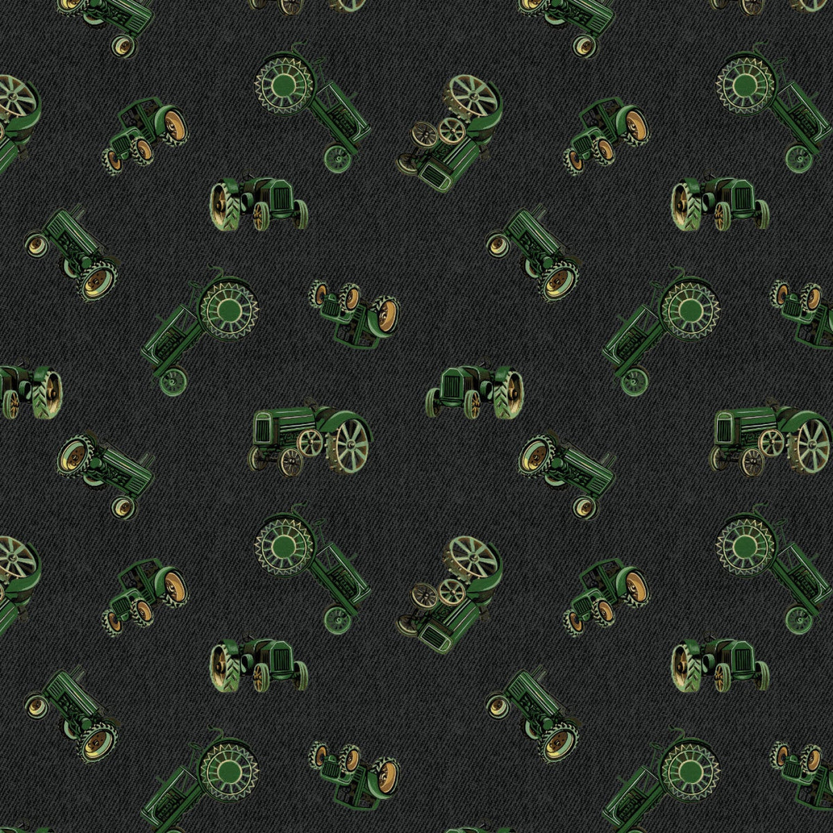 Green Tractors on Black, Marigold Homestead Camelot fabrics