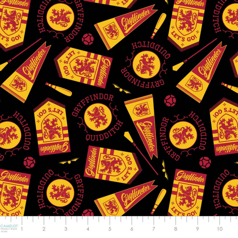 Harry Potter Gryffindor Quidditch Banners Fabric – Black Multi | House Champions