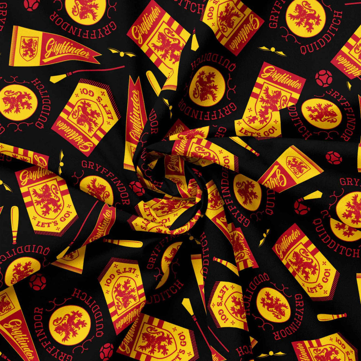 Harry Potter Gryffindor Quidditch Banners Fabric – Black Multi | House Champions