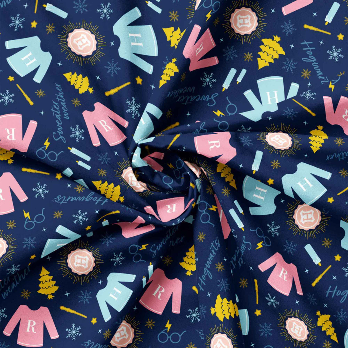 Harry Potter Mystical Winter Wonder Sweater Weather Navy – 100% Cotton Quilting Fabric