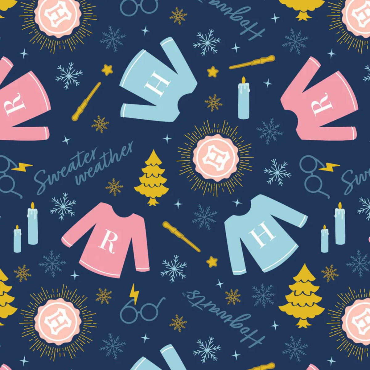 Harry Potter Mystical Winter Wonder Sweater Weather Navy – 100% Cotton Quilting Fabric